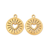 Ion Plating(IP) 304 Stainless Steel Pendants, Flat Round with Hollow Out Heart Charms, Real 18K Gold Plated, 18x14.5x1.5mm, Hole: 1.5mm, 2pc/Set