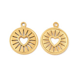 Ion Plating(IP) 304 Stainless Steel Pendants, Flat Round with Hollow Out Heart Charms, Real 18K Gold Plated, 18x14.5x1.5mm, Hole: 1.5mm, 2pc/Set