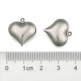 Tarnish Resistant Stainless Steel Pendants, Puffed Heart, Stainless Steel Color, 17x16x6mm, Hole: 1mm, 20pc/Set