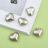 Tarnish Resistant Stainless Steel Pendants, Puffed Heart, Stainless Steel Color, 17x16x6mm, Hole: 1mm, 20pc/Set