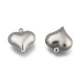 Tarnish Resistant Stainless Steel Pendants, Puffed Heart, Stainless Steel Color, 17x16x6mm, Hole: 1mm, 20pc/Set