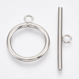 304 Stainless Steel Toggle Clasps, Ring, Stainless Steel Color, Ring: 27x22x2.5mm, Hole: 3mm, Bar: 35x7.5x2.5mm, Hole: 3mm, 5Sets/Pack