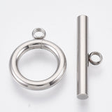 Non-Tarnish 304 Stainless Steel Toggle Clasps, Ring, Stainless Steel Color, Ring: 15x12x2mm, Hole: 1.8mm, Bar: 19x5.5x2.5mm, Hole: 1.8mm, 10Set/Set