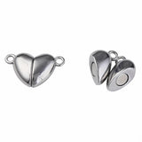 Non-Tarnish 304 Stainless Steel Magnetic Clasps, Heart, Stainless Steel Color, 11x17x5mm, Hole: 1.5mm, 2Set/Set