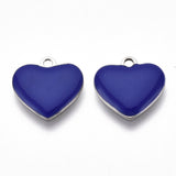 201 Stainless Steel Enamel Charms, Heart, Stainless Steel Color, Mixed Color, 13x13x2mm, Hole: 1.5mm, 5pc/Set