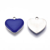 201 Stainless Steel Enamel Charms, Heart, Stainless Steel Color, Mixed Color, 13x13x2mm, Hole: 1.5mm, 5pc/Set