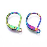 304 Stainless Steel Leverback Earring Findings, Ear Wire, Cadmium Free & Nickel Free & Lead Free, Rainbow Color, 16x10.5mm, Hole: 1.5mm, Pin: 0.7mm, 10pc/Set