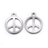 Tarnish Resistant 201 Stainless Steel Pendants, Peace Sign, Stainless Steel Color, 15x12.5x1mm, Hole: 1.4mm, 10pc/Set