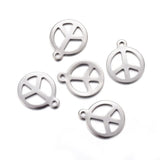 Tarnish Resistant 201 Stainless Steel Pendants, Peace Sign, Stainless Steel Color, 15x12.5x1mm, Hole: 1.4mm, 10pc/Set