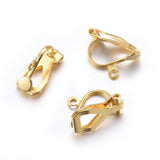 304 Stainless Steel Clip-on Earring Findings, with Round Flat Pad, Real 24K Gold Plated, 12x6x8.5mm, Hole: 1mm, 10pc/Set