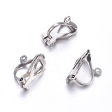 Non-Tarnish 304 Stainless Steel Clip-on Earring Findings, Stainless Steel Color, 12x6x8.5mm, Hole: 1mm, 10pc/Set