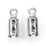 Tarnish Resistant 304 Stainless Steel Folding Crimp Ends, Fold Over Crimp Cord Ends, Stainless Steel Color, 8.5x3mm, Hole: 1.2mm, Inner Diameter: 2.5mm, 20pc/Set