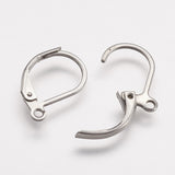 Tarnish Resistant 316 Surgical Stainless Steel Leverback Earring Findings, with Loop, Stainless Steel Color, 15.8x10x1.8mm, Hole: 1.5mm, 50pc/Set