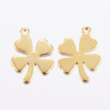 304 Stainless Steel Charms, Clover, Real 24K Gold Plated, 13.5x10x0.8mm, Hole: 1mm, 10pc/Set