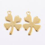 304 Stainless Steel Charms, Clover, Real 24K Gold Plated, 13.5x10x0.8mm, Hole: 1mm, 10pc/Set