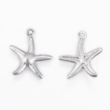 Tarnish Resistant 304 Stainless Steel Charms, Starfish/Sea Stars, Stainless Steel Color, 17.5x15.5x2mm, Hole: 1mm, 10pc/Set