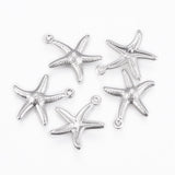 Tarnish Resistant 304 Stainless Steel Charms, Starfish/Sea Stars, Stainless Steel Color, 17.5x15.5x2mm, Hole: 1mm, 10pc/Set