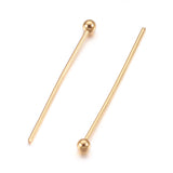 304 Stainless Steel Ball Head Pins, Real 24K Gold Plated, 22x0.6mm, 22 Gauge, Head: 2mm, 50pc/Set