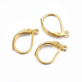 304 Stainless Steel Leverback Earring Findings, with Loop, Real 24K Gold Plated, 15x10x2mm, Hole: 1.4mm, Pin: 1x0.8mm, 10pc/Set