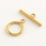 304 Stainless Steel Ring Toggle Clasps, Real 24K Gold Plated, Ring: 19x14x2mm, Hole: 3mm, Bar: 24.5x7x2.5mmm, Hole: 3mm, 5Set/Set