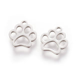 Tarnish Resistant 304 Stainless Steel Charms, Dog Paw Prints, Stainless Steel Color, 12.9x11.8x1mm, Hole: 1.5mm, 5pc/Set