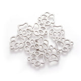 Tarnish Resistant 304 Stainless Steel Charms, Dog Paw Prints, Stainless Steel Color, 12.9x11.8x1mm, Hole: 1.5mm, 5pc/Set