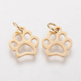 PVD Vacuum Plating 304 Stainless Steel Pendants, Dog Paw Prints, Golden, 13x12x1mm, Hole: 4mm, 5pc/Set