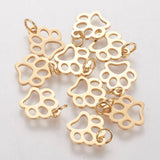 PVD Vacuum Plating 304 Stainless Steel Pendants, Dog Paw Prints, Golden, 13x12x1mm, Hole: 4mm, 5pc/Set