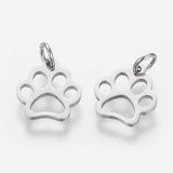 Non-Tarnish 304 Stainless Steel Pendants, Dog Paw Prints, Stainless Steel Color, 13x12x1mm, Hole: 4mm, 5pc/Set