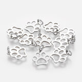 Non-Tarnish 304 Stainless Steel Pendants, Dog Paw Prints, Stainless Steel Color, 13x12x1mm, Hole: 4mm, 5pc/Set