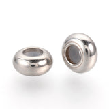 304 Stainless Steel Beads, with Rubber Inside, Slider Beads, Stopper Beads, Rondelle, Stainless Steel Color, 7x3.5mm, Rubber Hole: 1.6~2.5mm, 10pc/Set