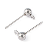 Original Color 304 Stainless Steel Ball Post Stud Earring Findings, with Loop, 16x4mm, Pin: 0.8mm, Hole: 1.5~2mm, 20pcs/Set