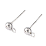 Original Color 304 Stainless Steel Ball Post Stud Earring Findings, with Loop, 16x4mm, Pin: 0.8mm, Hole: 1.5~2mm, 20pcs/Set