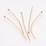 304 Stainless Steel Ball Head Pins, for DIY Beading Charm Making, Real 24K Gold Plated, 40x0.7mm, 21 Gauge, Head: 2mm, 50pcs/Set