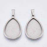 Tarnish Resistant 201 Stainless Steel Pendant Cabochon Settings, Plain Edge Bezel Cups, Teardrop, Stainless Steel Color, Tray: 25x18mm, 31.5x21x2.2mm, Hole: 3x6mm, 2pc/Set