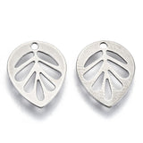 Non-Tarnish 201 Stainless Steel Charms, Laser Cut, Hollow, Leaf, Stainless Steel Color, 13x10.5x0.5mm, Hole: 1.2mm, 50pc/Set