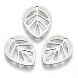 Non-Tarnish 201 Stainless Steel Charms, Laser Cut, Hollow, Leaf, Stainless Steel Color, 13x10.5x0.5mm, Hole: 1.2mm, 50pc/Set