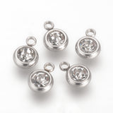 201 Stainless Steel Rhinestone Charms, Flat Round, Crystal, 8.5x6x3mm, Hole: 1.5mm, 10pc/Set