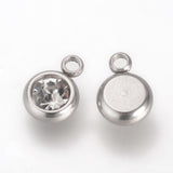 201 Stainless Steel Rhinestone Charms, Flat Round, Crystal, 8.5x6x3mm, Hole: 1.5mm, 10pc/Set