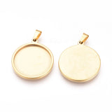 304 Stainless Steel Pendant Cabochon Settings, Flat Round, Golden, Tray: 24.5mm, 32x28x2mm, Hole: 8x4mm, 2pcs/Set