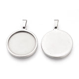 304 Stainless Steel Pendant Cabochon Settings, Flat Round, Stainless Steel Color, Tray: 25mm, 32x28x2mm, Hole: 4mm, 2pcs/Set