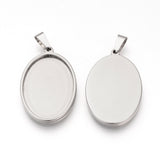 Non-Tarnish 201 Stainless Steel Pendant Cabochon Settings, Oval, Stainless Steel Color, Tray: 39.5x30mm, 45x32.5x2mm, Hole: 8x4mm, 2pc/Set