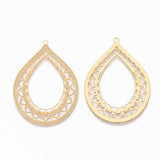 304 Stainless Steel Filigree Pendants, Textured, teardrop, with Lace, Golden, 46x33.5x0.5mm, Hole: 1.5mm, 2pcs/Set