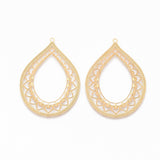 304 Stainless Steel Filigree Pendants, Textured, teardrop, with Lace, Golden, 46x33.5x0.5mm, Hole: 1.5mm, 2pcs/Set