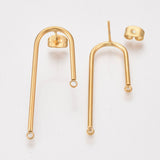 304 Stainless Steel Stud Earring Findings, for DIY Earring Making, with Ear Nuts/Earring Backs, Golden, 37x15x1.5mm, Hole: 1.5mm, Pin: 0.8mm, 5Pair/Set