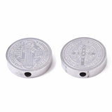 Tarnish Resistant 304 Stainless Steel Beads, Flat Round with Saint Benedict Medal, Stainless Steel Color, 14.5x3mm, Hole: 2mm