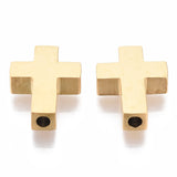 304 Stainless Steel Beads, Cross, Golden, 14x10x3mm, Hole: 2mm, 2pc/Set