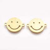 201 Stainless Steel Links connectors, Laser Cut Links, Flat Round with Smiling Face, Golden, 12.5x16.5x1mm, Hole: 1.5mm, 2pc/Set