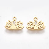 Ion Plating(IP) 304 Stainless Steel Charms, for DIY Jewelry Making, Lotus Flower, Golden, 7.5x10x1mm, Hole: 1mm, 2pcs/Set