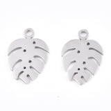 Non-Tarnish 304 Stainless Steel Charms, Tropical Leaf Charms, Monstera Leaf, Stainless Steel Color, 13x9x1mm, Hole: 1mm, 5pc/Set